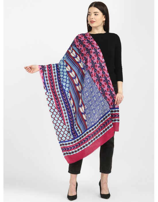 Women pure wool stole printed design skyblue